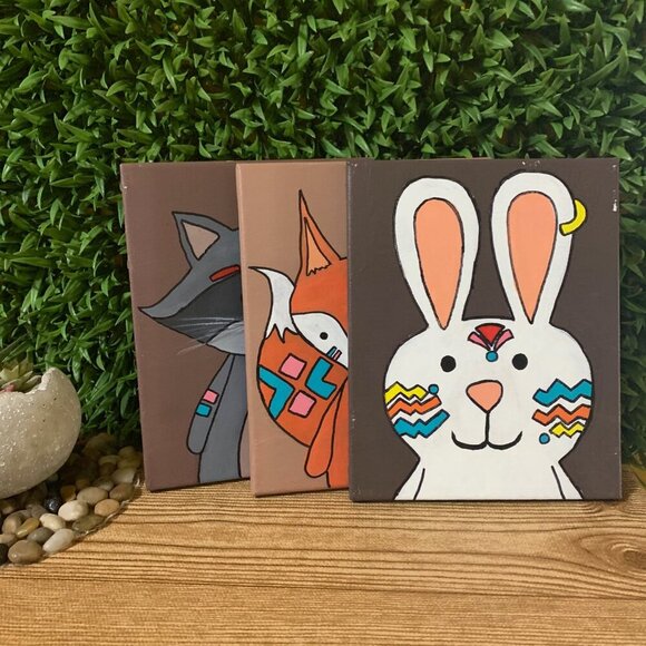 Aztec Kids Nursery Animal Creatures Acrylic Painting 3 Canvas Wall Art Decor - Picture 2 of 3